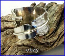 Native American Navajo Sterling Silver Feather Design Ring Size 15 Adjustable