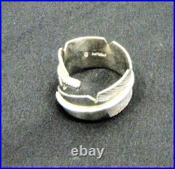 Native American Navajo Sterling Silver Feather Design Ring Size 15 Adjustable