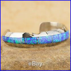 Native American Navajo Sterling Silver Fire Opal Inlay Cuff Bracelet SF