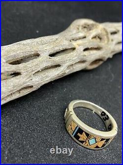 Native American Navajo Sterling Silver Jasper, Turquoise&Jet Mens Ring Size 10.5