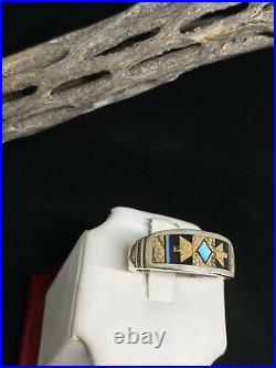 Native American Navajo Sterling Silver Jasper, Turquoise&Jet Mens Ring Size 10.5