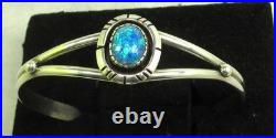 Native American Navajo Sterling Silver Lab Opal Cuff Bracelet #110