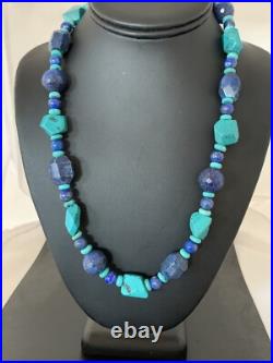 Native American Navajo Sterling Silver Lapis & Turquoise Necklace 21 00256 Native American Navajo Sterling Silver Lapis & Turquoise Necklace 21 00256