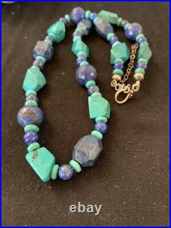 Native American Navajo Sterling Silver Lapis & Turquoise Necklace 21 00256 Native American Navajo Sterling Silver Lapis & Turquoise Necklace 21 00256