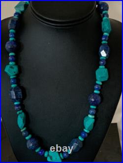 Native American Navajo Sterling Silver Lapis & Turquoise Necklace 21 00256 Native American Navajo Sterling Silver Lapis & Turquoise Necklace 21 00256