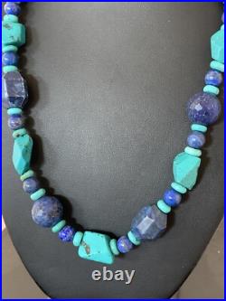 Native American Navajo Sterling Silver Lapis & Turquoise Necklace 21 00256 Native American Navajo Sterling Silver Lapis & Turquoise Necklace 21 00256