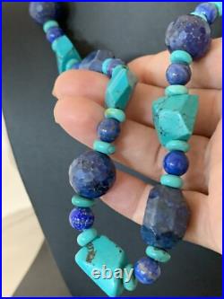 Native American Navajo Sterling Silver Lapis & Turquoise Necklace 21 00256 Native American Navajo Sterling Silver Lapis & Turquoise Necklace 21 00256