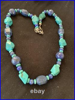 Native American Navajo Sterling Silver Lapis & Turquoise Necklace 21 00256 Native American Navajo Sterling Silver Lapis & Turquoise Necklace 21 00256