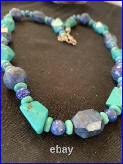 Native American Navajo Sterling Silver Lapis & Turquoise Necklace 21 00256 Native American Navajo Sterling Silver Lapis & Turquoise Necklace 21 00256