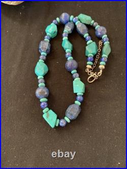 Native American Navajo Sterling Silver Lapis & Turquoise Necklace 21 00256 Native American Navajo Sterling Silver Lapis & Turquoise Necklace 21 00256