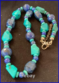 Native American Navajo Sterling Silver Lapis & Turquoise Necklace 21 00256 Native American Navajo Sterling Silver Lapis & Turquoise Necklace 21 00256