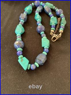Native American Navajo Sterling Silver Lapis & Turquoise Necklace 21 00256 Native American Navajo Sterling Silver Lapis & Turquoise Necklace 21 00256