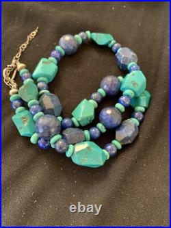 Native American Navajo Sterling Silver Lapis & Turquoise Necklace 21 00256 Native American Navajo Sterling Silver Lapis & Turquoise Necklace 21 00256