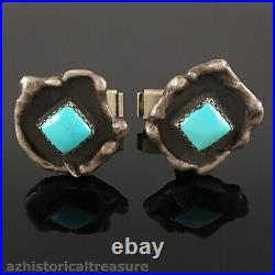 Native American Navajo Sterling Silver & Natural Turquoise Cufflinks