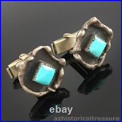 Native American Navajo Sterling Silver & Natural Turquoise Cufflinks