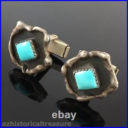 Native American Navajo Sterling Silver & Natural Turquoise Cufflinks