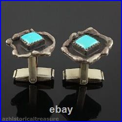 Native American Navajo Sterling Silver & Natural Turquoise Cufflinks