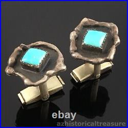 Native American Navajo Sterling Silver & Natural Turquoise Cufflinks