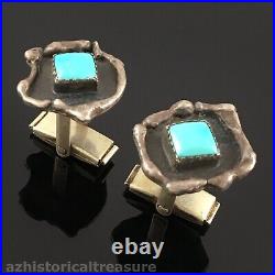 Native American Navajo Sterling Silver & Natural Turquoise Cufflinks