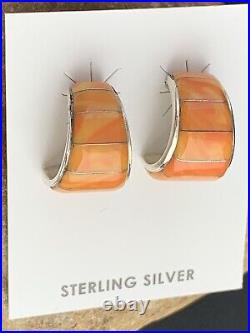 Native American Navajo Sterling Silver Orange Spiny Oyster Earrings Set 190
