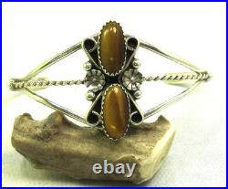 Native American Navajo Sterling Silver Tiger Eye Cuff Bracelet Signed #114