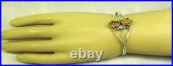 Native American Navajo Sterling Silver Tiger Eye Cuff Bracelet Signed #114