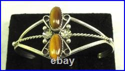 Native American Navajo Sterling Silver Tiger Eye Cuff Bracelet Signed #114