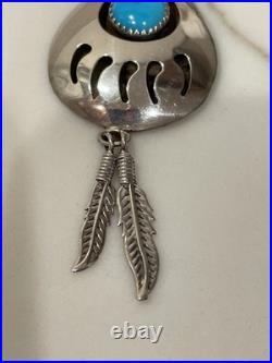Native American Navajo Sterling Silver Turquoise Bear Paw Necklace 18