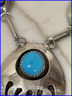 Native American Navajo Sterling Silver Turquoise Bear Paw Necklace 18