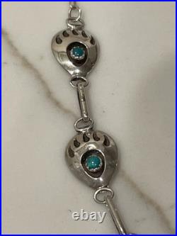 Native American Navajo Sterling Silver Turquoise Bear Paw Necklace 18