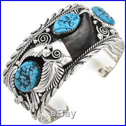 Native American Navajo Sterling Silver Turquoise Bracelet Mens LRG Cuff s7-7.5
