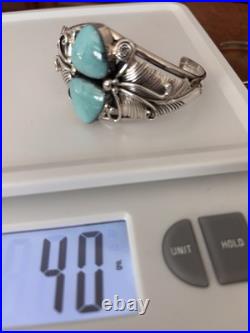 Native American Navajo Sterling, Silver Turquoise Cuff Bracelet Leaf