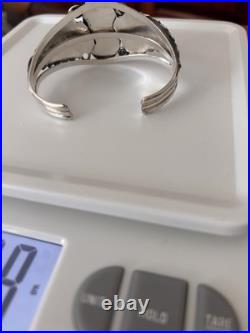 Native American Navajo Sterling, Silver Turquoise Cuff Bracelet Leaf