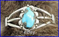 Native American Navajo Sterling Silver Turquoise Cuff Bracelet Signed C #53