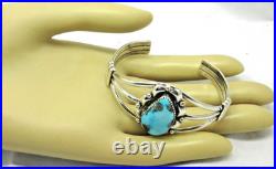 Native American Navajo Sterling Silver Turquoise Cuff Bracelet Signed C #53