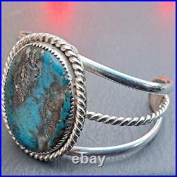 Native American Navajo Sterling Silver Turquoise Cuff Bracelet Sz 7