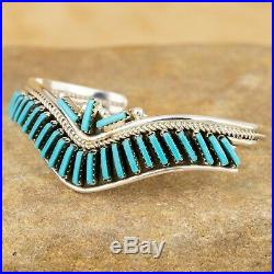 Native American Navajo Sterling Silver Turquoise Row Cuff Bracelet Sz 6 HH