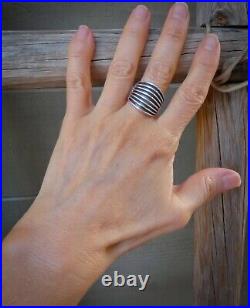 Native American Navajo Sterling Silver Wide Track Band Ring Size 7.5