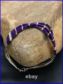 Native American Navajo Sugilite Heishi Bracelet Sterling Silver 7 2933
