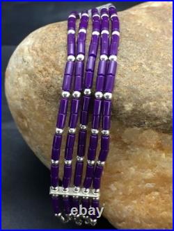 Native American Navajo Sugilite Heishi Bracelet Sterling Silver 7 2933