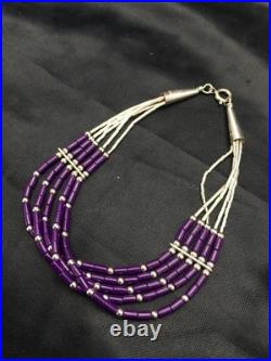 Native American Navajo Sugilite Heishi Bracelet Sterling Silver 7 2933