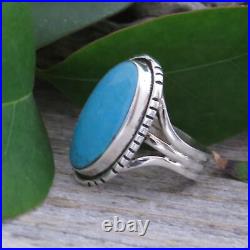 Native American Navajo Turquoise Sterling Silver Triple Split Band Ring Size 9