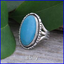Native American Navajo Turquoise Sterling Silver Triple Split Band Ring Size 9