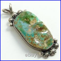 Native American Navajo Vintage Green Turquoise Pendant Signed MM Sterling 26g