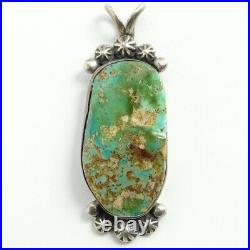 Native American Navajo Vintage Green Turquoise Pendant Signed MM Sterling 26g