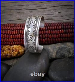 Native American Navajo Vintage Sterling Silver Wide Cuff Bracelet
