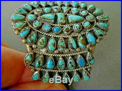 Native American Petit Point Turquoise Cluster Sterling Silver Cuff Bracelet