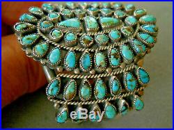 Native American Petit Point Turquoise Cluster Sterling Silver Cuff Bracelet