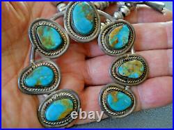 Native American Pilot Mountain Turquoise Sterling Silver Squash Blossom Necklace