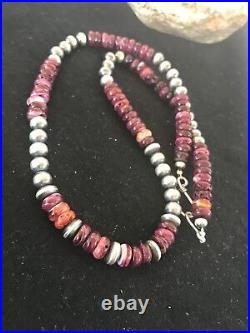 Native American Purple Spiny Oyster Turquoise Sterling Silver Necklace 20